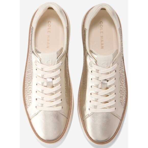 Cole Haan Women GrandPro Rally Laser Cut Sneakers Gold Metallic Leather 7.5 New - Picture 11 of 16